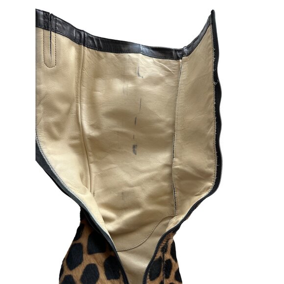 Via Spiga Boots Calf Hair Leopard Print Knee-High 3.75” Heel Side Zipper Size 7 - Picture 3 of 11